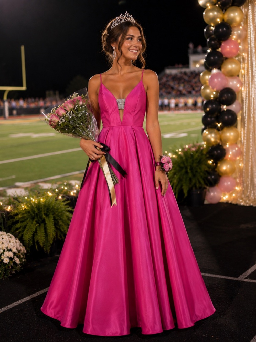 Pink by Alexia Designs Hot Pink Spaghetti Strap Ball Gown